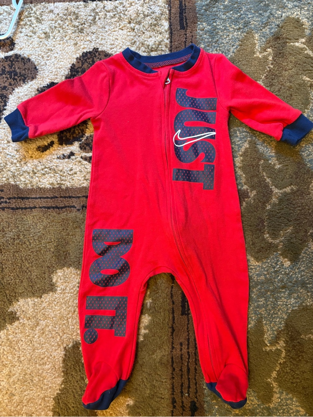 Nike Red and Navy "Just Do It" Kids Footed One-Piece